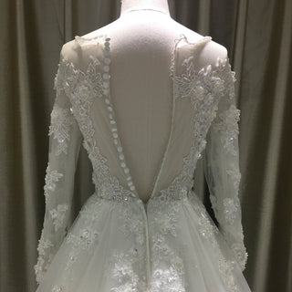 Classic Lace Illusion Long Sleeve Ball Gown Wedding Dress for Elegant Bride - Rosymae