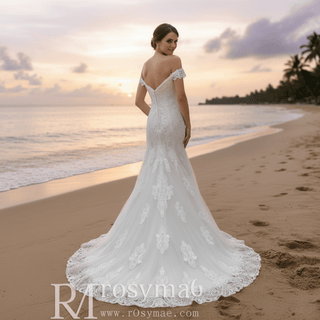 Classic Lace Mermaid Wedding Dress with Off the Shoulder for Elegant Brides - Rosymae