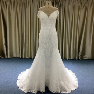 Classic Lace Mermaid Wedding Dress with Off the Shoulder for Elegant Brides - Rosymae