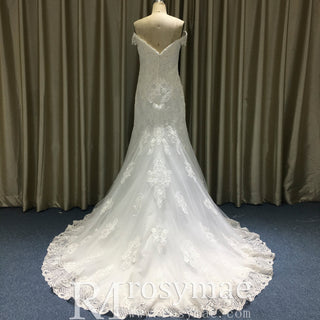 Classic Lace Mermaid Wedding Dress with Off the Shoulder for Elegant Brides - Rosymae