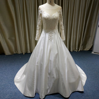 Classic Long Sleeve A-line Vintage Wedding Dress with Bowknot Back - Rosymae