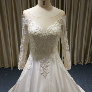 Classic Long Sleeve A-line Vintage Wedding Dress with Bowknot Back - Rosymae