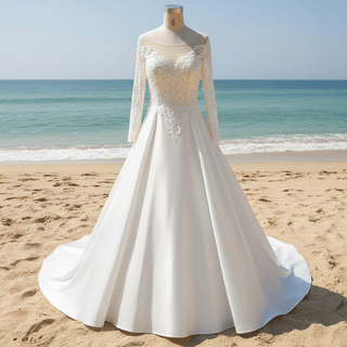 Classic Long Sleeve A-line Vintage Wedding Dress with Bowknot Back - Rosymae