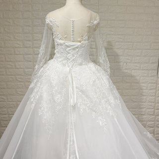 Classic Long Sleeve Ball Gown Wedding Dress with Illusion Sweetheart Bodice - Rosymae