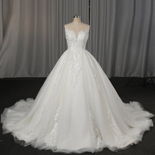 Classic Luxurious Princess-Style Ball Gown Wedding Dress with Illusion Deep V-Neck - Rosymae