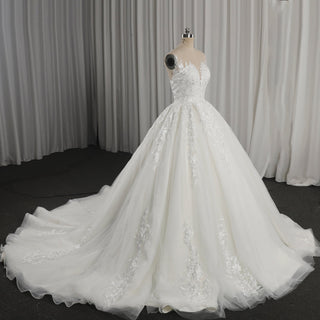 Classic Luxurious Princess-Style Ball Gown Wedding Dress with Illusion Deep V-Neck - Rosymae