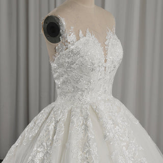 Classic Luxurious Princess-Style Ball Gown Wedding Dress with Illusion Deep V-Neck - Rosymae