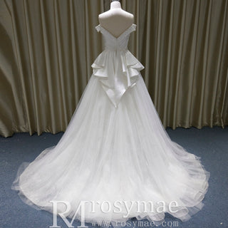 Classic Off the Shoulder Ruffle Skirt Wedding Dress with V Back - Rosymae