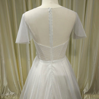 Classic Rustic Outdoor A-Line Wedding Dress with Flutter Sleeves - Rosymae