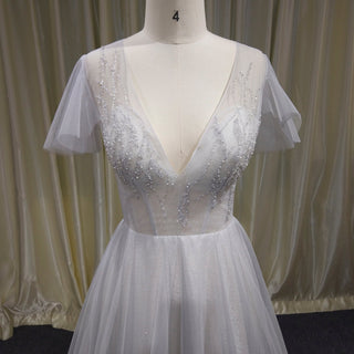Classic Rustic Outdoor A-Line Wedding Dress with Flutter Sleeves - Rosymae