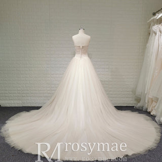 Classic Scoop Neckline A-line Tulle Wedding Dress with 3D Flowers - Rosymae