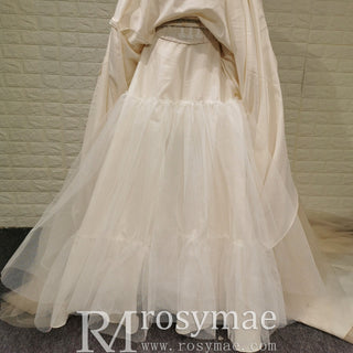 Classic Scoop Neckline A-line Tulle Wedding Dress with 3D Flowers - Rosymae