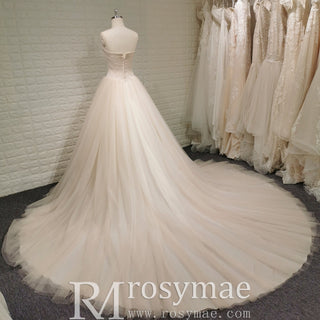 Classic Scoop Neckline A-line Tulle Wedding Dress with 3D Flowers - Rosymae