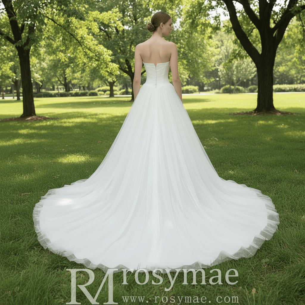 Classic Scoop Neckline A-line Tulle Wedding Dress with 3D Flowers - Rosymae