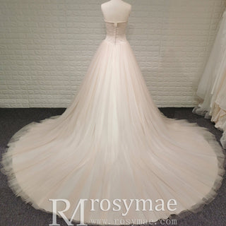 Classic Scoop Neckline A-line Tulle Wedding Dress with 3D Flowers - Rosymae