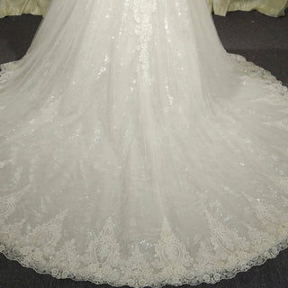Classic Scoop Neckline A-line Wedding Dress with Tulle Appliqued Lace - Rosymae