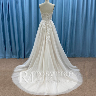 Classic Sheath Tulle Lace Vneck Wedding Dress with Spaghetti Straps - Rosymae