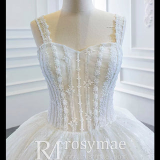 Classic Sheer Bodice Ball Gown Wedding Dress with Square Neckline - Rosymae