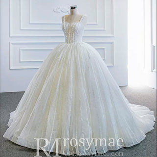 Classic Sheer Bodice Ball Gown Wedding Dress with Square Neckline - Rosymae