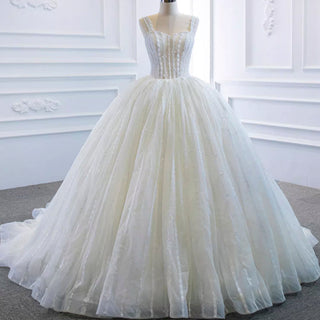 Classic Sheer Bodice Ball Gown Wedding Dress with Square Neckline - Rosymae