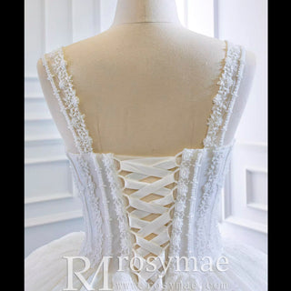 Classic Sheer Bodice Ball Gown Wedding Dress with Square Neckline - Rosymae