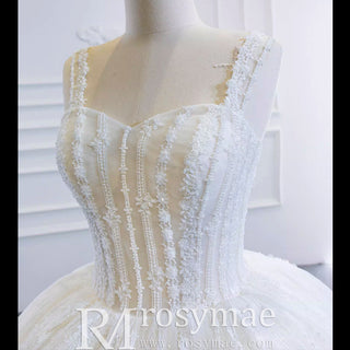 Classic Sheer Bodice Ball Gown Wedding Dress with Square Neckline - Rosymae