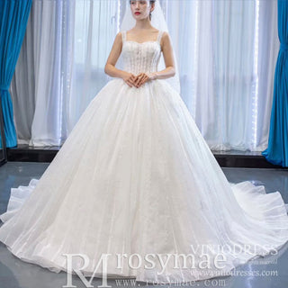 Classic Sheer Bodice Ball Gown Wedding Dress with Square Neckline - Rosymae