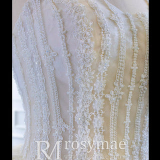 Classic Sheer Bodice Ball Gown Wedding Dress with Square Neckline - Rosymae