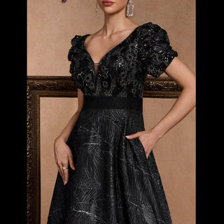 Classic Short Sleeve Black Prom Dresses Formal Gowns for Wedding - Rosymae