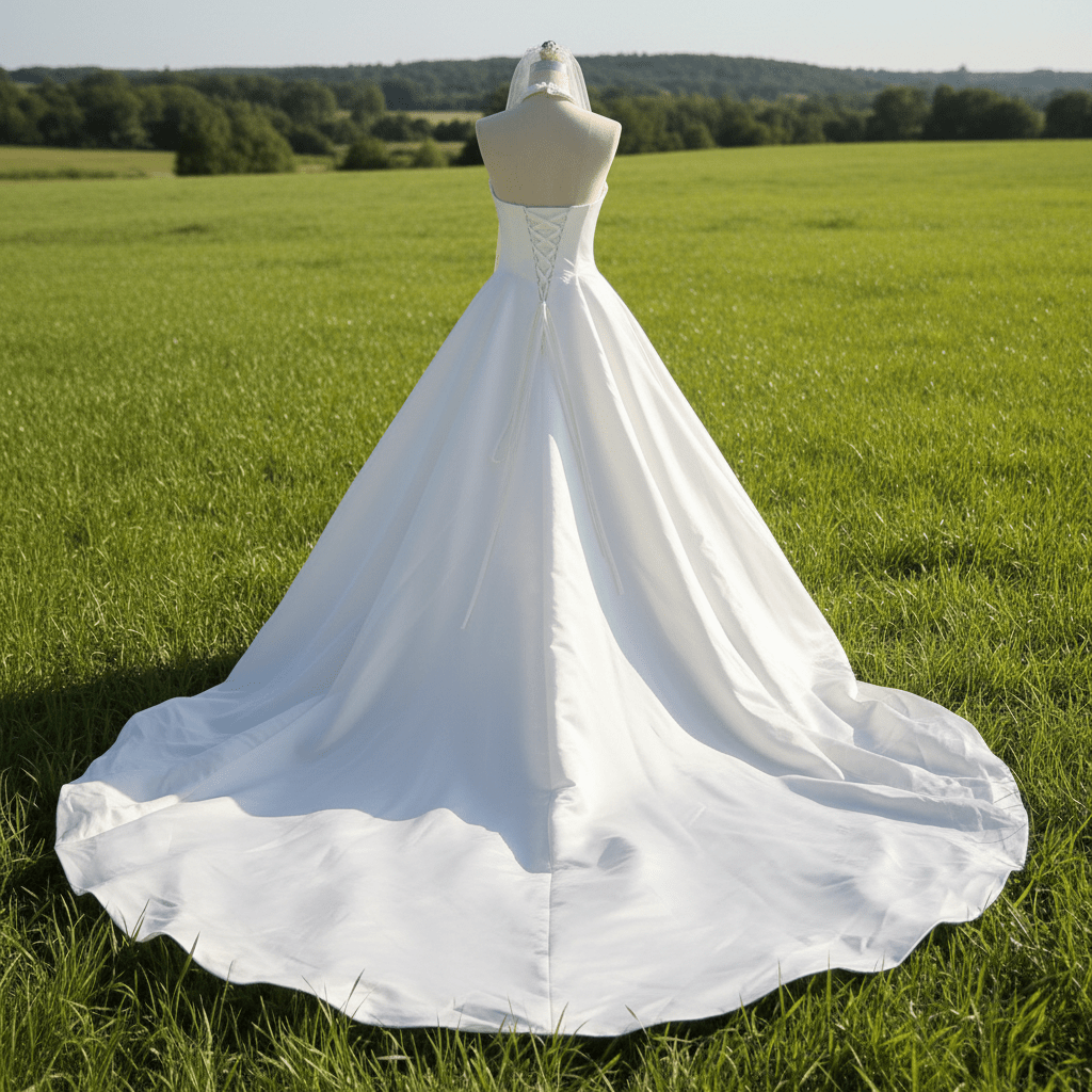 Classic Simple Curve Neckline Satin Wedding Dress with A-line - Rosymae