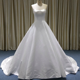 Classic Simple Curve Neckline Satin Wedding Dress with A-line - Rosymae