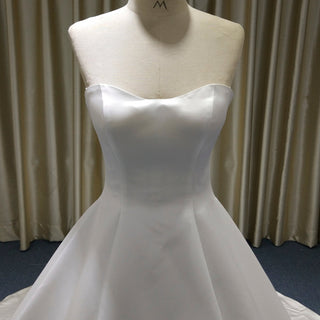 Classic Simple Curve Neckline Satin Wedding Dress with A-line - Rosymae