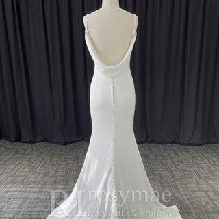 Classic Simple V-Neck Mermaid Wedding Dress with Leg Slit Elegant Bridal Gown - Rosymae