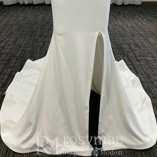 Classic Simple V-Neck Mermaid Wedding Dress with Leg Slit Elegant Bridal Gown - Rosymae