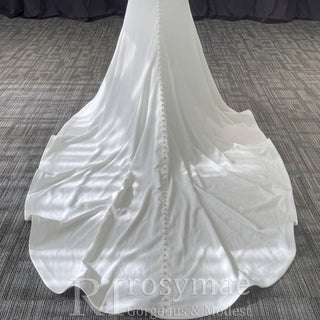 Classic Simple V-Neck Mermaid Wedding Dress with Leg Slit Elegant Bridal Gown - Rosymae