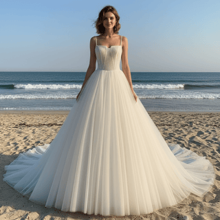 Classic Smart Square Neck Elegant A Line Wedding Dress with Spaghetti Straps - Rosymae