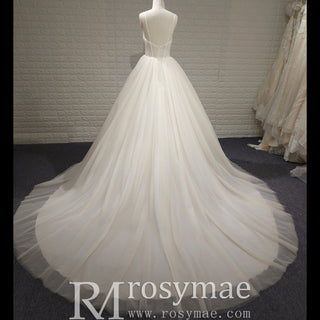 Classic Smart Square Neck Elegant A Line Wedding Dress with Spaghetti Straps - Rosymae