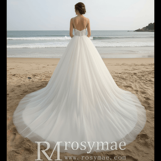 Classic Smart Square Neck Elegant A Line Wedding Dress with Spaghetti Straps - Rosymae