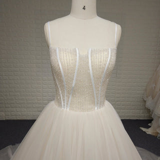 Classic Smart Square Neck Elegant A Line Wedding Dress with Spaghetti Straps - Rosymae