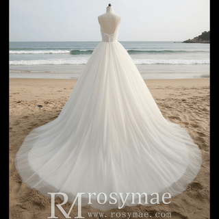 Classic Smart Square Neck Elegant A Line Wedding Dress with Spaghetti Straps - Rosymae