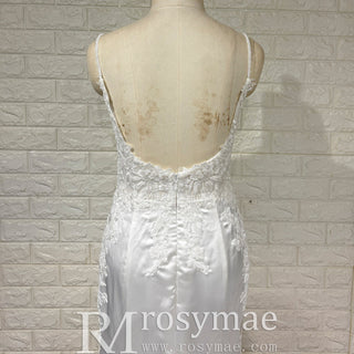 Classic Soft Satin Boat Neck Wedding Dress with Spaghetti Strap - Rosymae