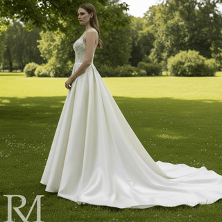 Classic Spaghetti Strap A-line Satin Wedding Dress with Open Back - Rosymae