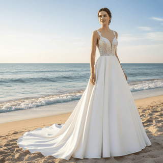 Classic Spaghetti Strap A-line Satin Wedding Dress with Open Back - Rosymae