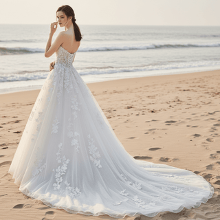 Classic Strapless A-line Wedding Dress with Floral Lace Applique - Rosymae