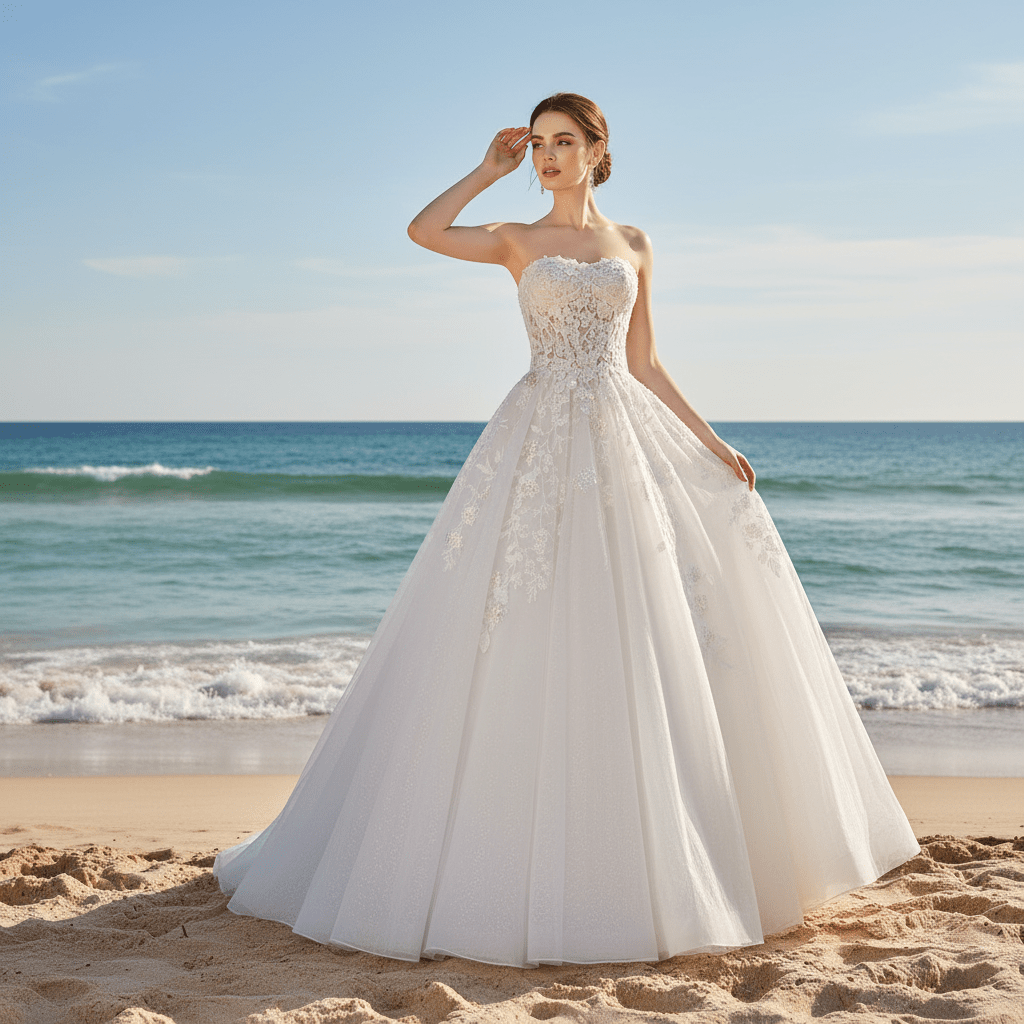 Classic Strapless A-line Wedding Dress with Floral Lace Applique - Rosymae