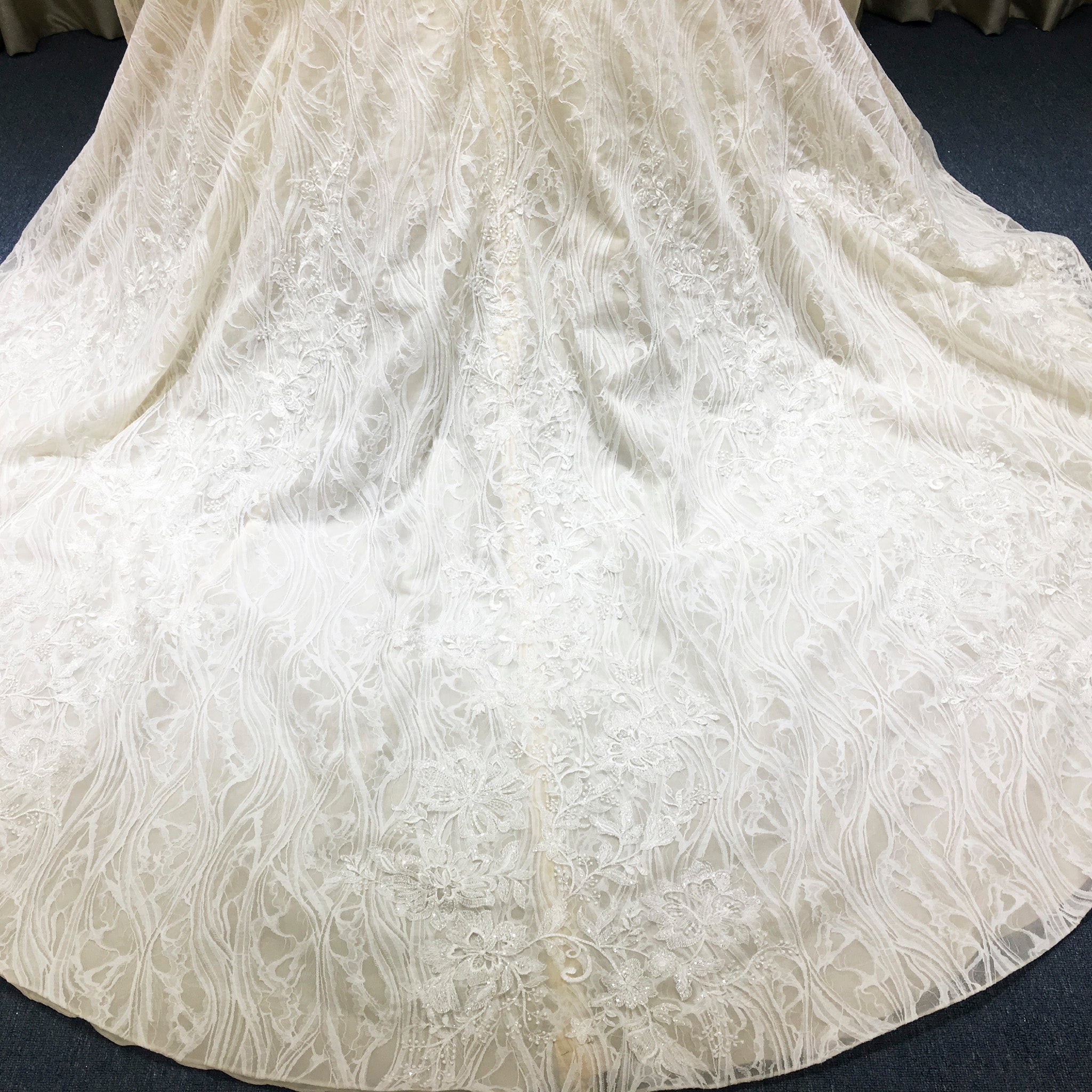 Classic Strapless Ruffle Champagne Wedding Dress with Straight Neck - Rosymae