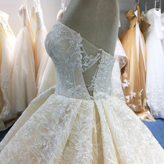 Classic Strapless Ruffle Champagne Wedding Dress with Straight Neck - Rosymae