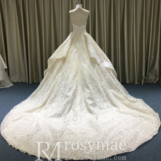 Classic Strapless Ruffle Champagne Wedding Dress with Straight Neck - Rosymae
