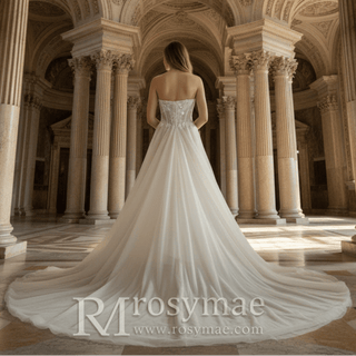 Classic Strapless Scoop Neck A-line Spring Wedding Gown - Rosymae