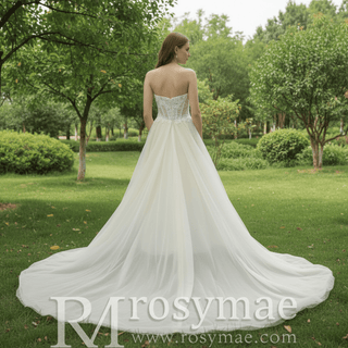 Classic Strapless Scoop Neck A-line Spring Wedding Gown - Rosymae